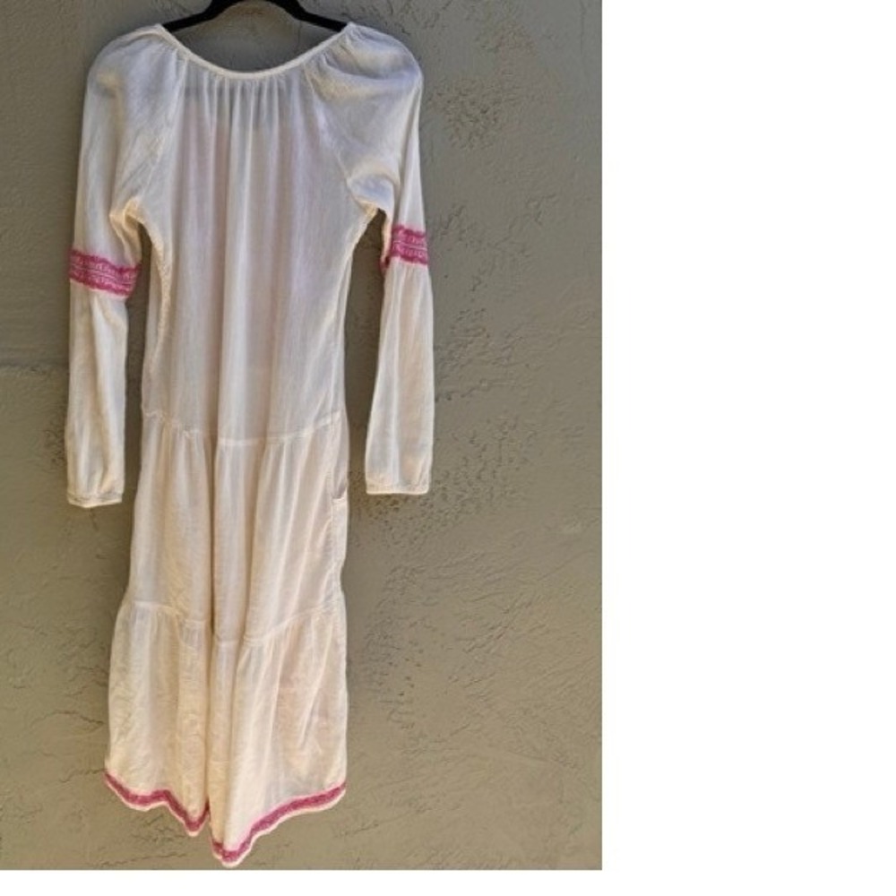 Free People Cream Pink Embroidered Gauze High Low Long Sleeve Midi Dress SMALL - Picture 6 of 10